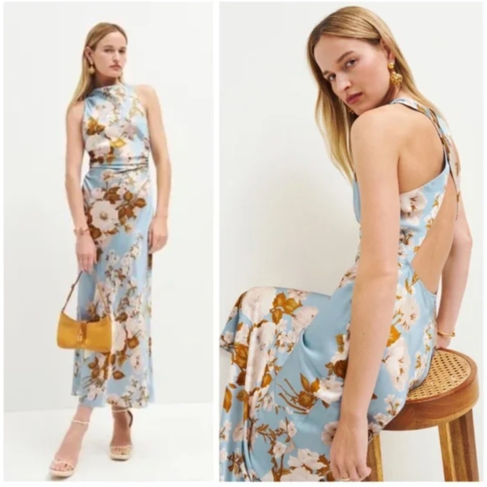 Reformation Light Blue Floral Midi Dress